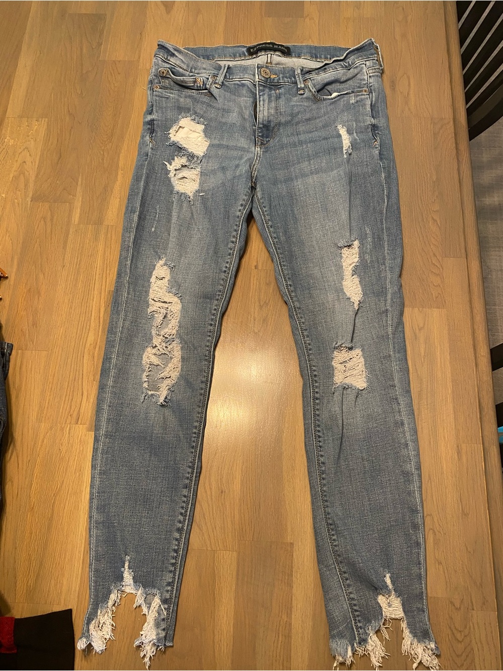 Express Light Blue Distressed Skinny Jeans